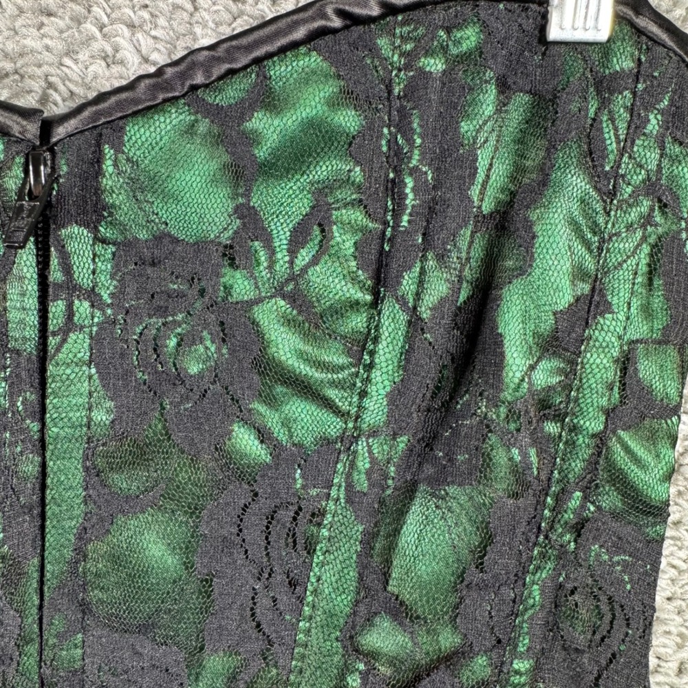 Daisy Corsets Lavish Green Lace Front Zip Overbust Boned Cincher Bustier Large - Picture 6 of 12